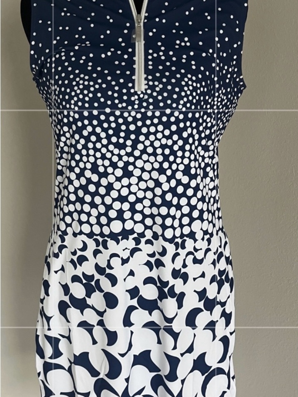 Navy and White Sleeveless Polka-Print Zip Polo Golf Dress
